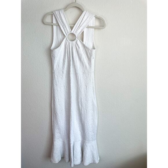 Opening Ceremony Textured White O-Ring Ruffle Hem Midi Dress - Picture 6 of 16